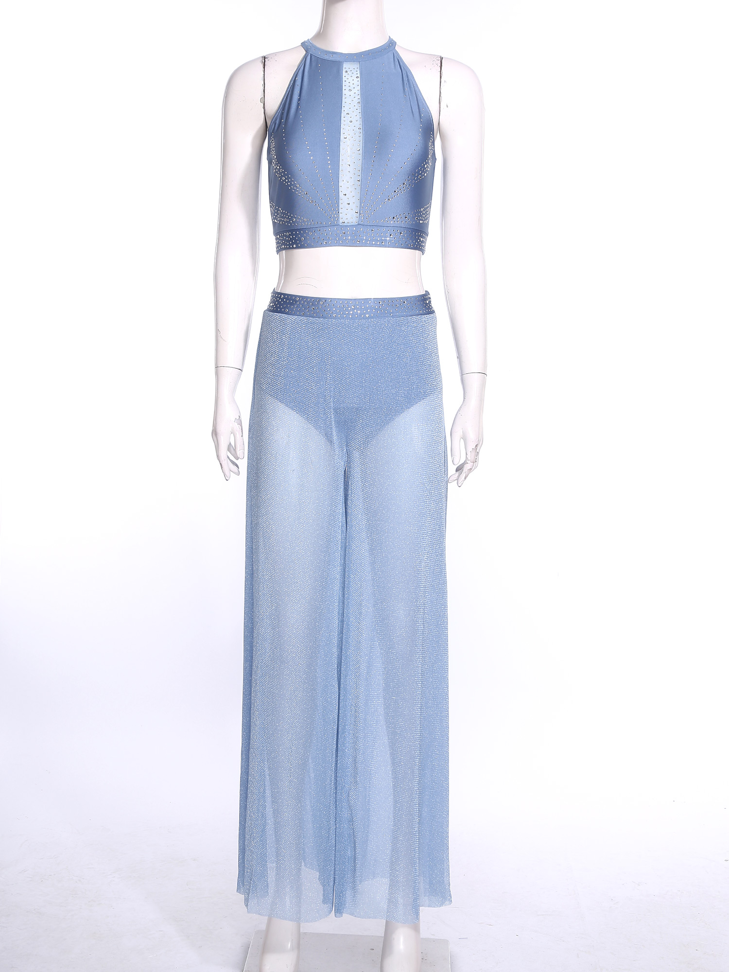 Costume de danse moderne lyrique pour femmes, ensemble de danse de patinage artistique et de ballet, haut court en strass et pantalon avec culotte intégrée
