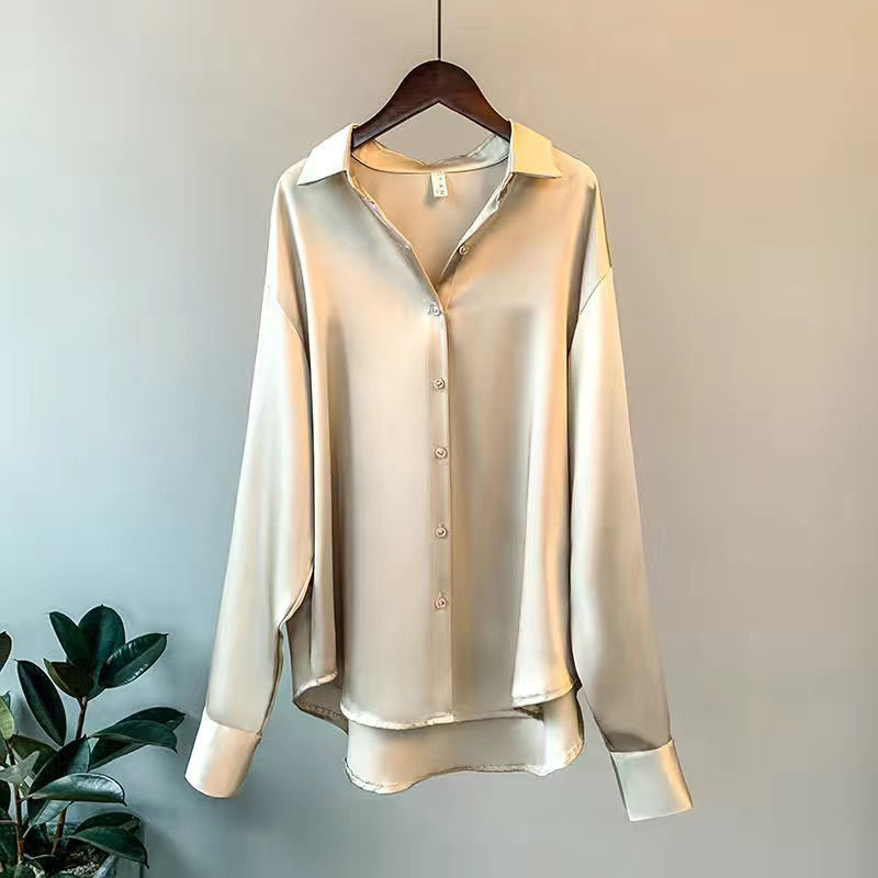 Chemises élégantes et luxueuses pour femmes, manches longues, chemisiers en satin, tenue de bureau pour femme, chemise ample boutonnée, haut blanc, nouvelle collection printemps-automne.