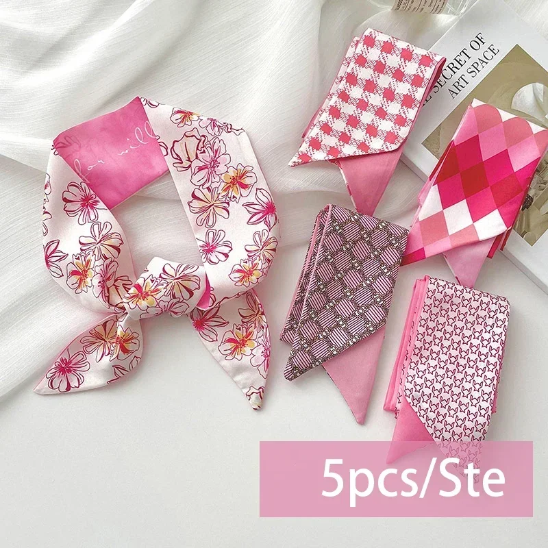 Ensemble de foulards injSatin pour femmes, bandes de cheveux grill, foulards pour dames, ruban, cravates pour poignée de sac, accessoires de coiffure, 5 pièces