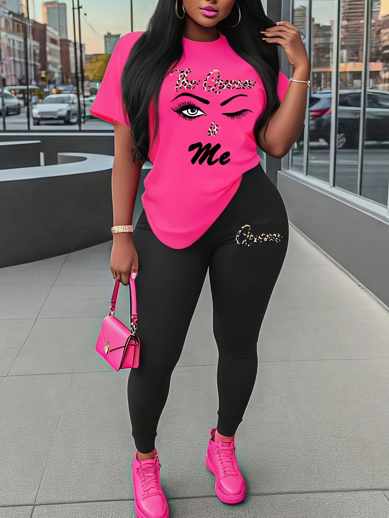Ensemble de tenue de sport pour femmes, T-shirt à manches courtes imprimé de figures abstraites de grande taille et pantalon confortable extensible moyen, tenue de Fitness