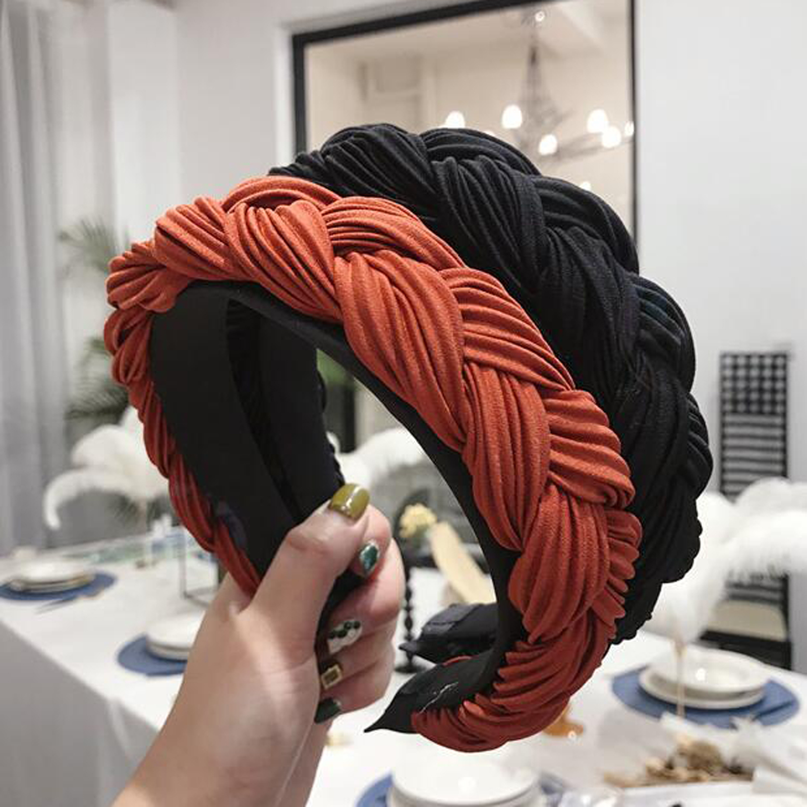 Nouvelle mode femmes bandeau noeud croisé tresse bandeau adulte automne hiver chapeaux large côté Turban cheveux accessoires