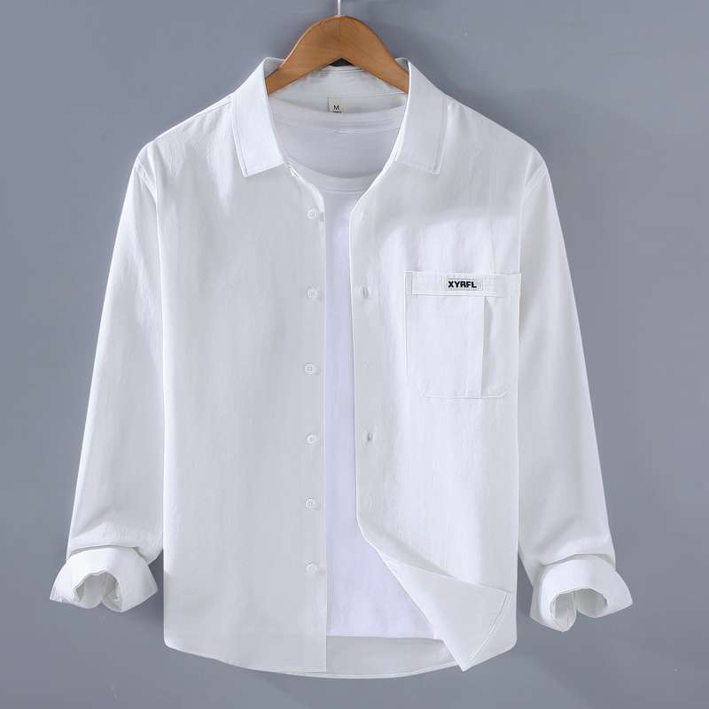 Chemise boutonnée monochrome à manches longues pour hommes, poche décontractée simple, tout match, tendance des vêtements, printemps, automne