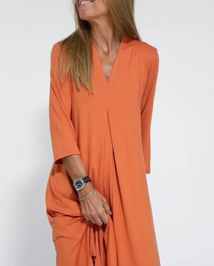 Robe longue élégante à col en V pour femmes, robe confortable à manches longues, tenue décontractée féminine, style confortable avec la mode, printemps, 03