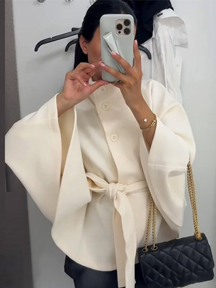 Manteau élégant pour femme, col montant, simple boutonnage, à lacets, couleur unie, mode automne 2026, manteau de ville pour femme.