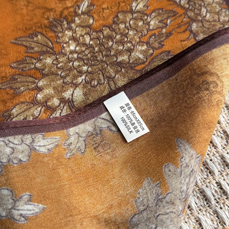 Écharpe carrée de luxe 100% SOIE DE MULBERRY 70cm, imprimé pivoine orientale vintage, foulard pour le cou, décoration de sac, cadeau de vacances pour femme