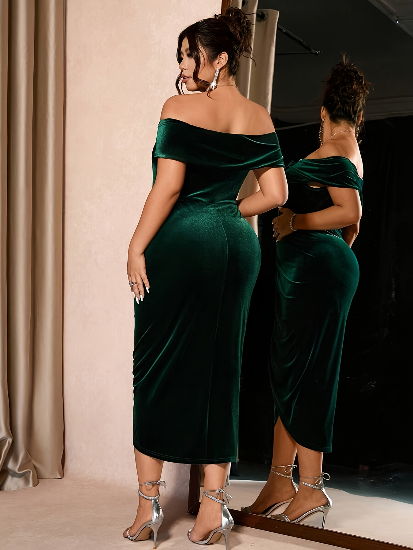 Robe en velours grande taille, élégante et tendance, idéale pour les occasions formelles