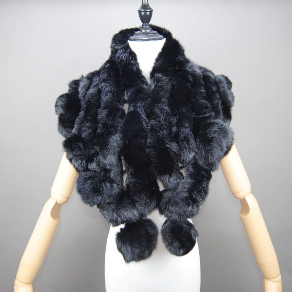 Femmes mode extérieur tricot 100% réel lapin fourrure foulards nouvelle dame hiver réel lapin fourrure écharpe naturel chaud doux lapin fourrure châle