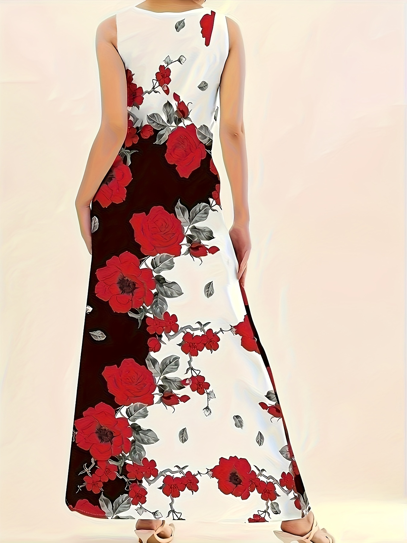 Robe longue sans manches imprimée de style européen et américain, grande taille, pour femmes, robe longue rétro