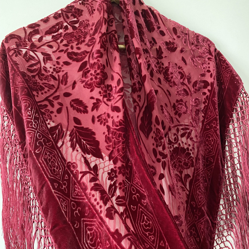 Châle triangle en velours pour femme, écharpe pivoine, poncho, pashmina de luxe, pompon, Everak, dame, automne, printemps, noble, injplanchers ves