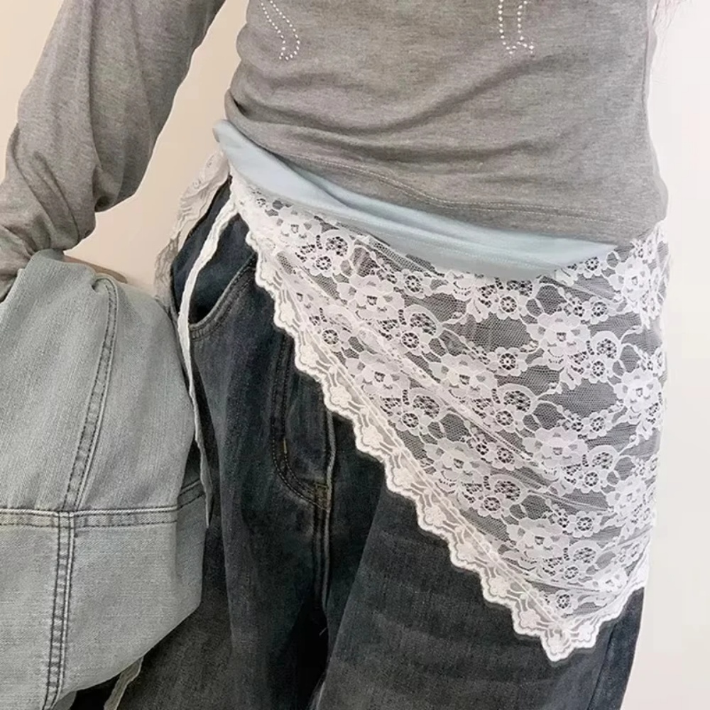 Foulard à bordure en dentelle, Jupe courte triangulaire, Demi-jupe, Jupe à volants, Tablier à bordure en dentelle, Dentelle douce, Foulard de printemps superposé