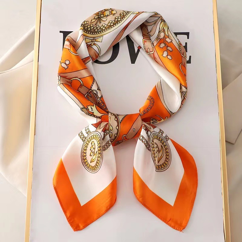 Écharpe à quatre coins en soie pour femmes, écharpe imprimée en satin, bandeau, sac à bandoulière drapé pour cheveux pour femmes, foulard pour femmes, foulard pour la tête, 70 cm