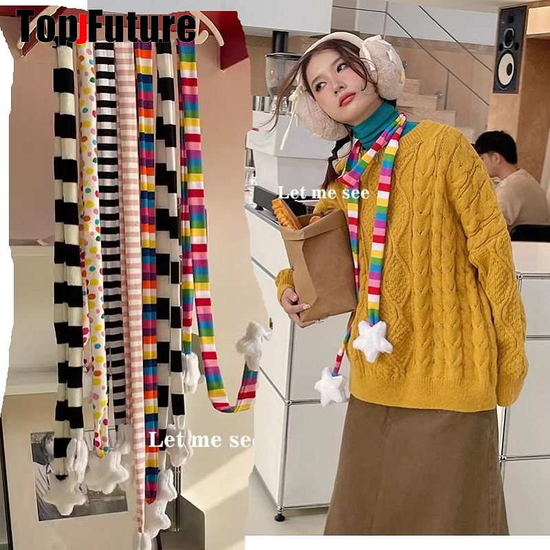 Écharpe gothique à rayures pour femmes, décoration de forme concave, foulards animés, sous-culture fille épicée, cou, Harajuku, Proxour, Y2K