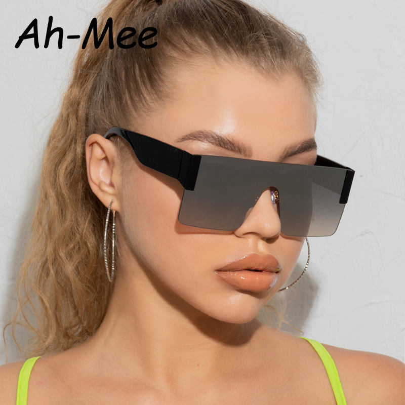 Lunettes de soleil carrées noires pour femmes, grande monture siamoise, mode rétro miroir, marque Vintage, nuances sans bords, nouvelle collection