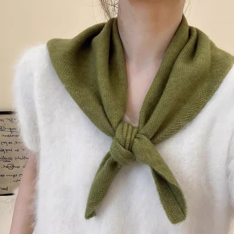 Écharpe en laine d'hiver pour femmes, Triangle chaud en tricot, couleur unie, châle enveloppant, Pashmina, Bandana, foulard pour dames