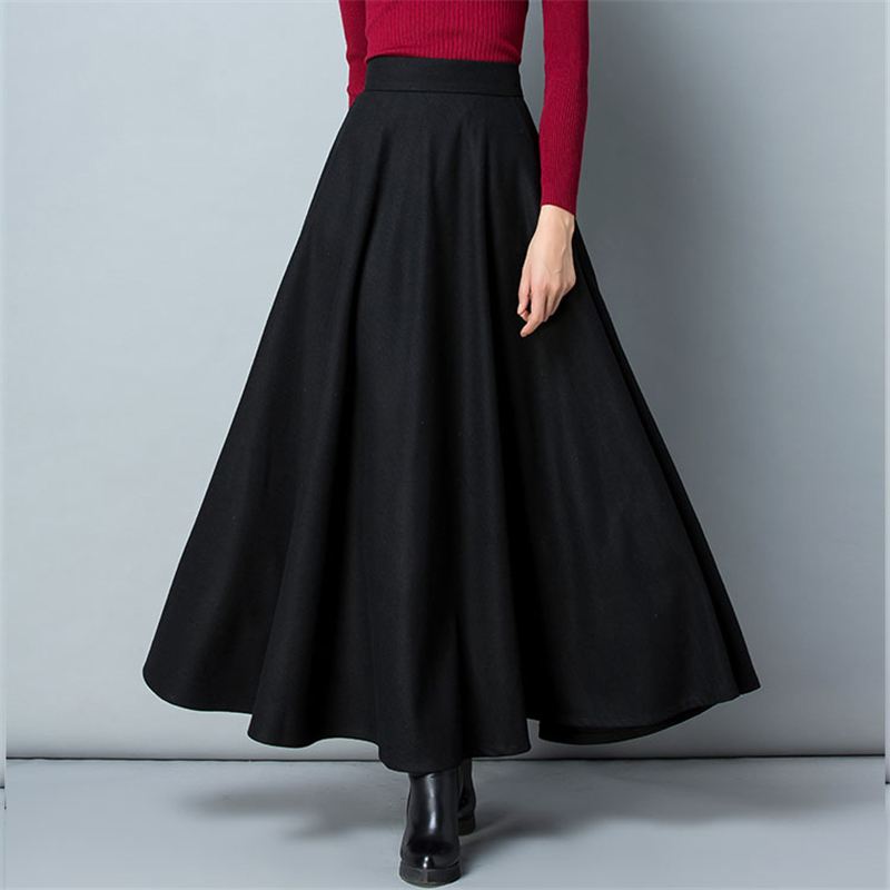 Jupe longue en laine taille haute pour femme, jupes en laine basique, optique décontractée féminine, élastique chaude, jupes maxi A-Line, mode hivernale, O839