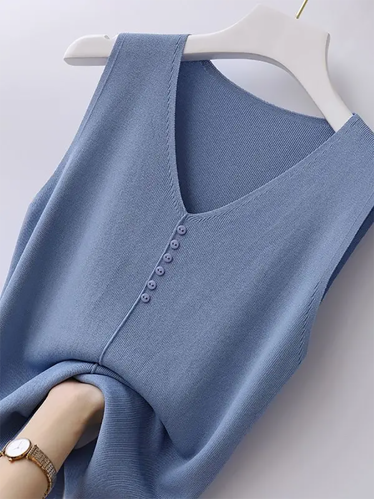 Débardeurs en tricot pour femmes, hauts décontractés fins à col en V, couleur unie, nouvelle mode été 2026
