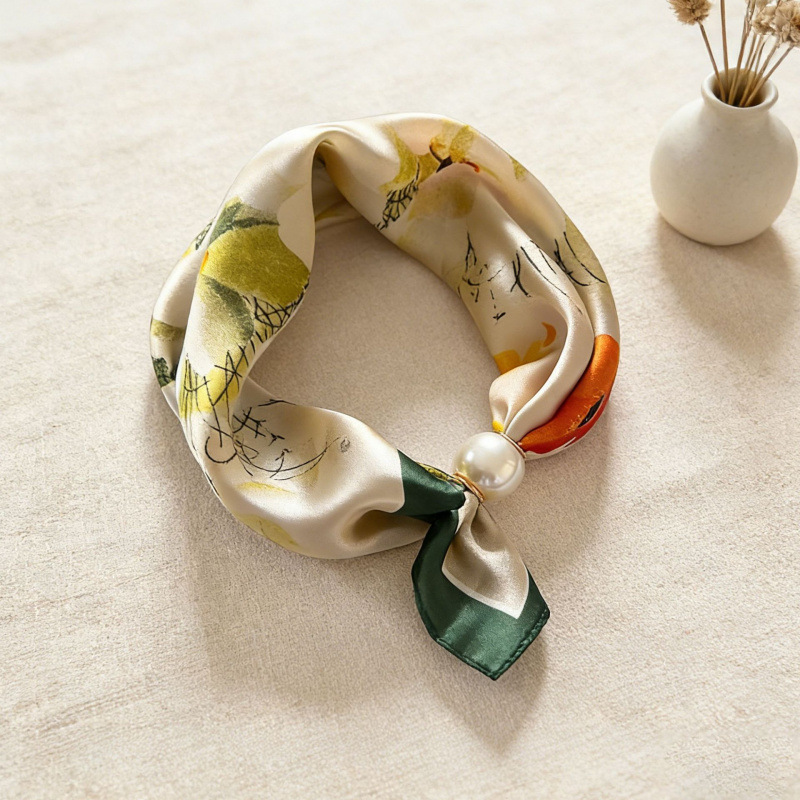 Écharpe de luxe pour femme en soie fine, avec pendentif magnétique, chaîne de clavicule à boucle, perle, bandeau décontracté, foulard, bandeaux pour cheveux Femme