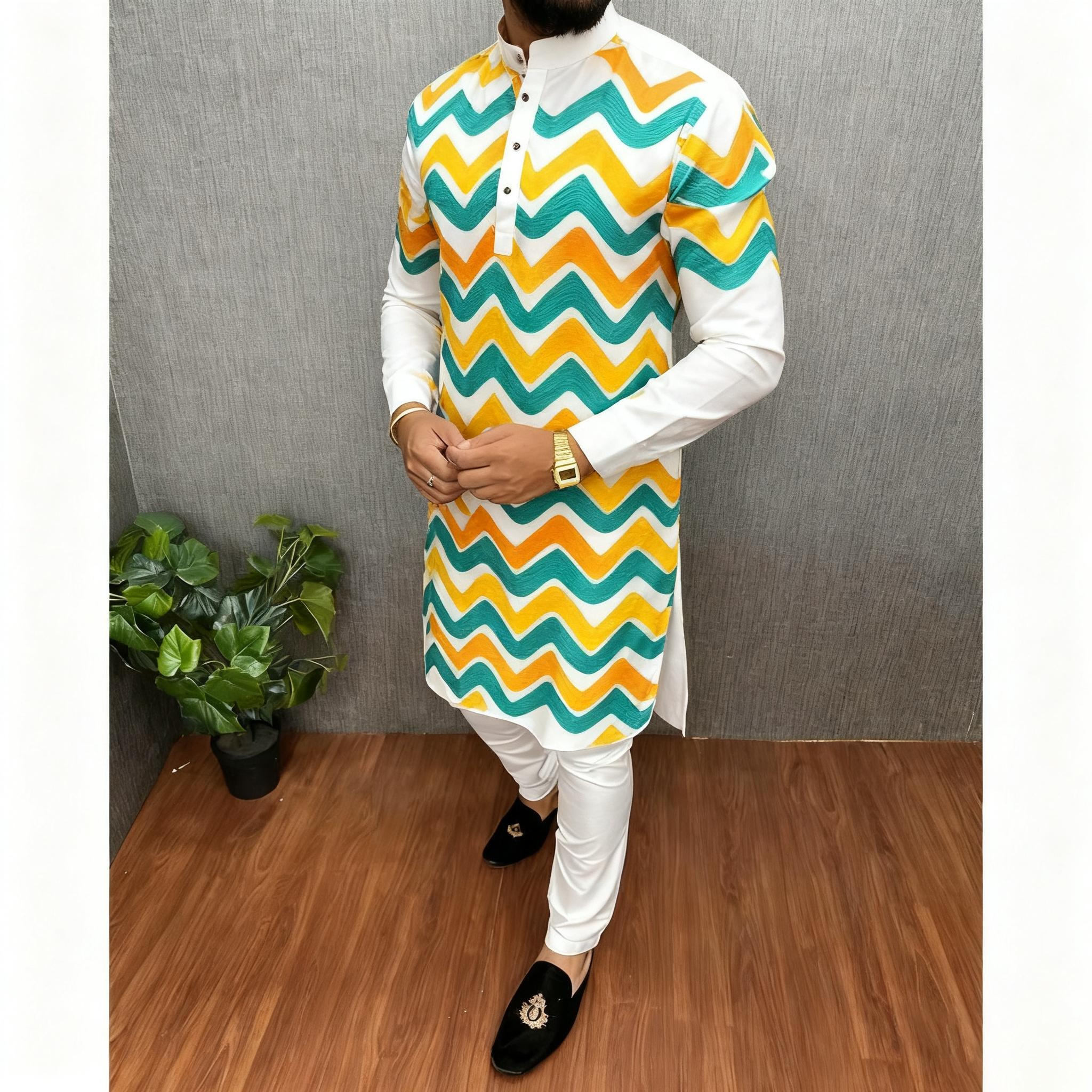 Hommes imprimé numérique Kurta Vardha col Mandarin régulier Long approprié moyen Oriental Tenue Marocaine Homme hommes vêtements musulmans
