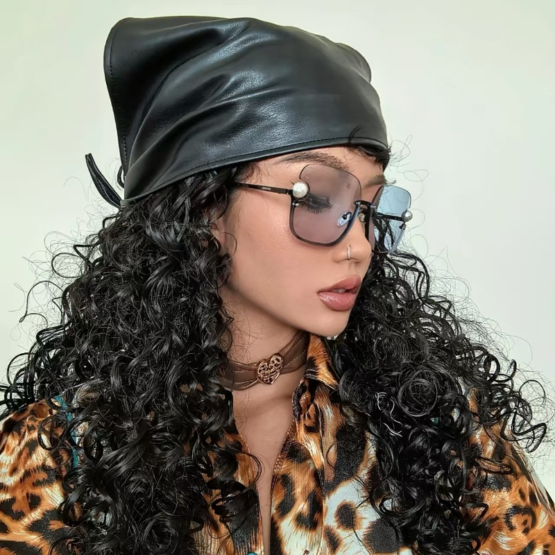 Foulard épicé rétro américain, personnalité Hip-hop, bandeau en cuir PU, écharpe triangulaire Punk pour filles épicées, bandeau de cheveux à la mode