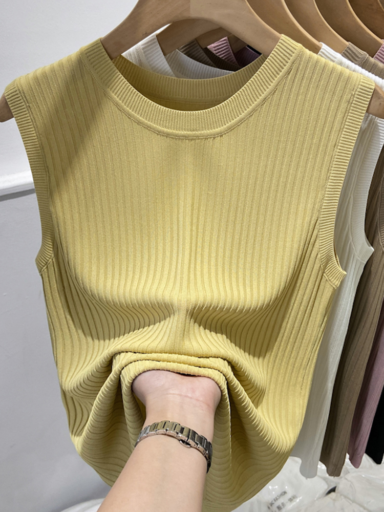Débardeurs en tricot coréens pour femmes, hauts décontractés fins sans manches à col en V, couleur unie, nouvelle mode été 2026