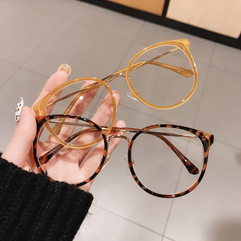 Buc& EI-Monture de lunettes rondes pour hommes et femmes, lentille transparente vintage, optique, léopard, vert, lunettes, mode