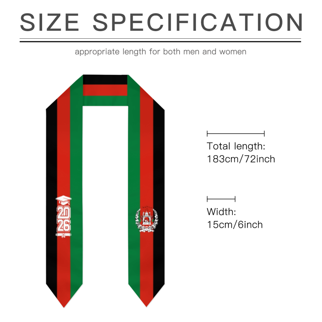 Écharpe de graduation Afghanistan Classe de 2026, Étole de remise de diplôme, Études internationales à l'étranger, Accessoire de fête unisexe pour adulte, Imprimé de qualité supérieure