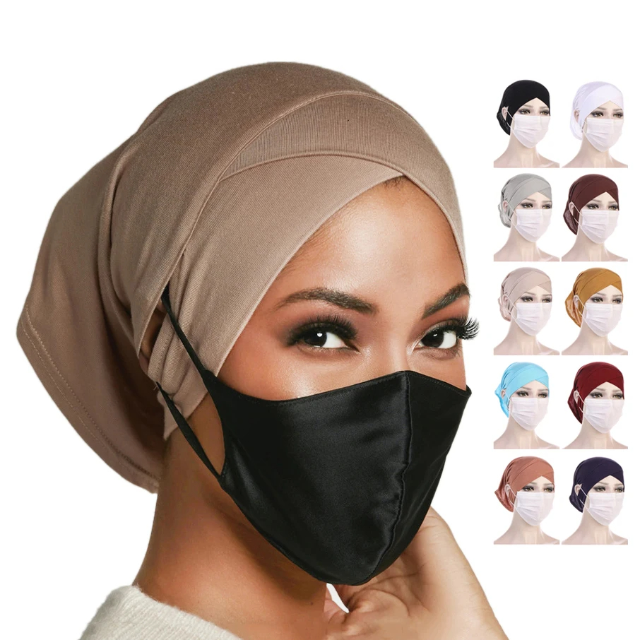 Mode femmes instantané Hijabs front croix avec oreille Piercing pull casquette ethnique foulard bas casquette musulman Turban Bandana