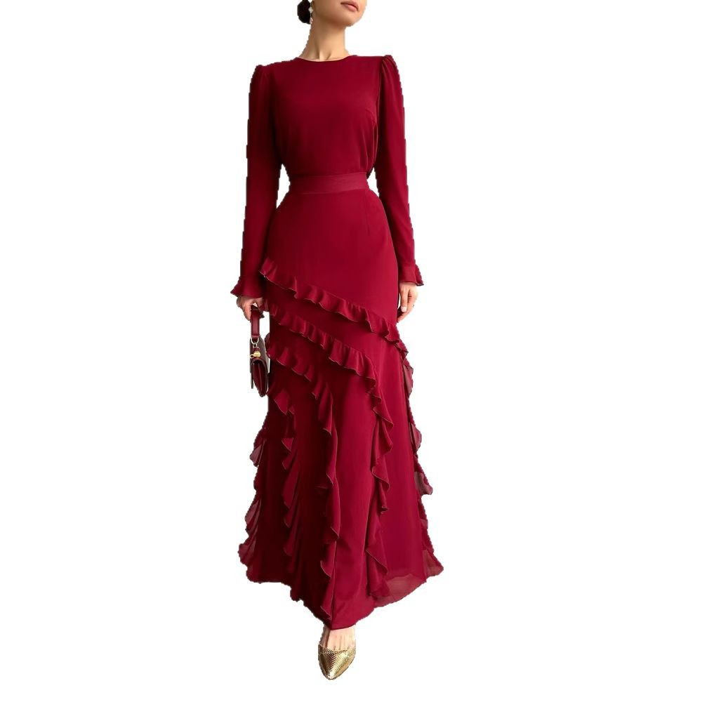 Musulman 2 pièces Ensemble femmes fête jupe haut costume volants Ramadan marocain dubaï Islam Ensemble Femme 2025 arabe longues jupes tenues