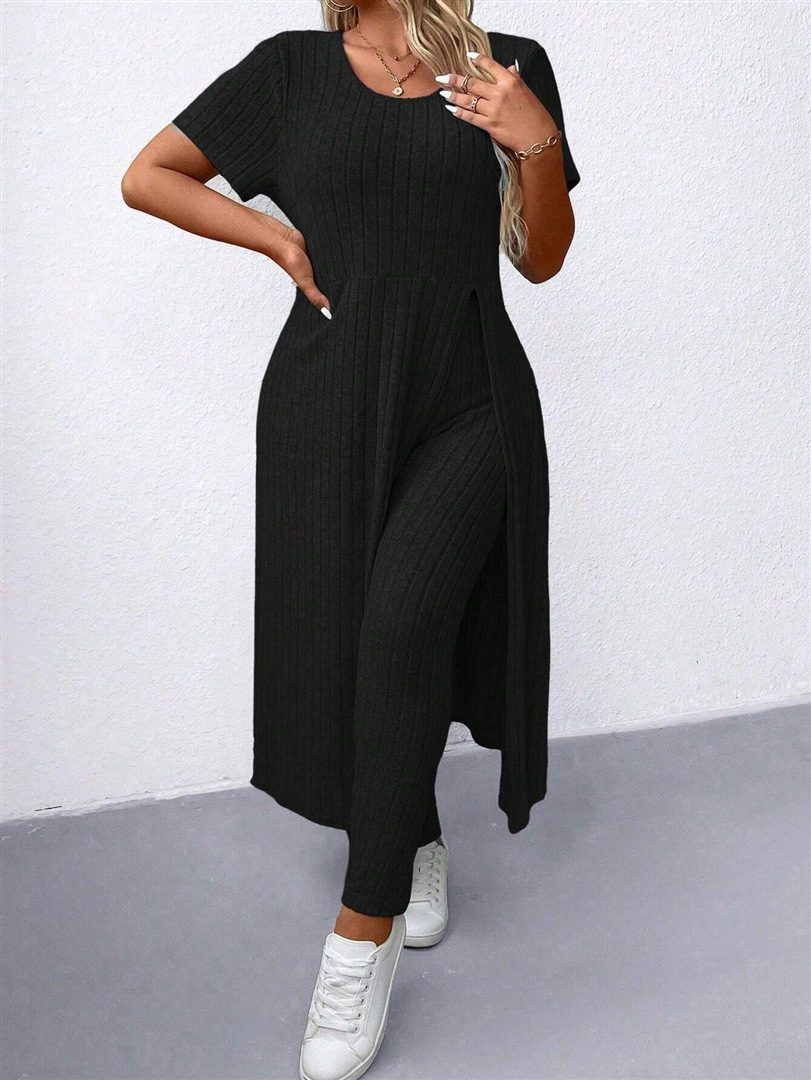 Ensemble jupe-pantalon décontracté style européen et américain, manches courtes, design fendu, pour les saisons printemps-automne, vente chaude