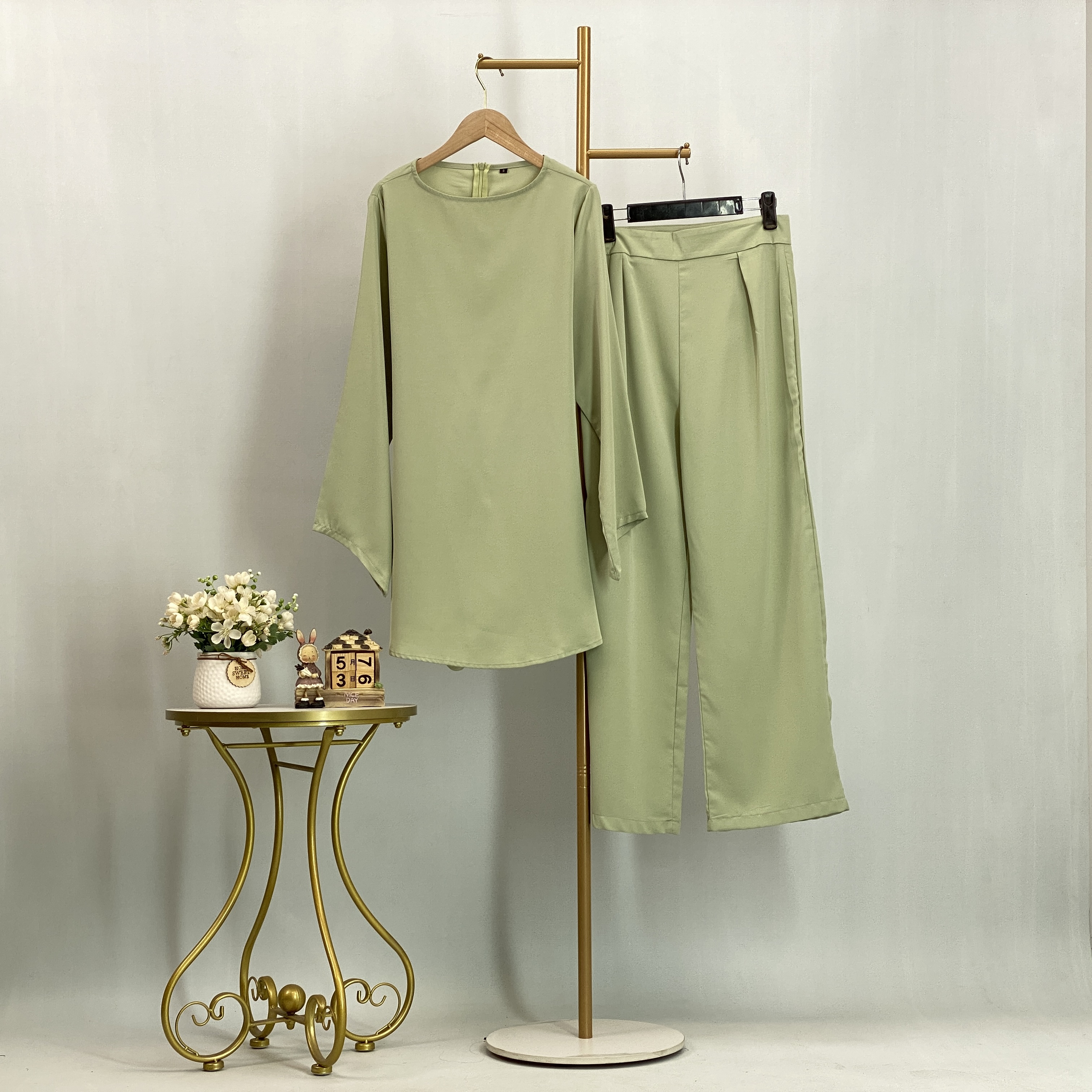 Ensemble de survêtement islamique pour femmes musulmanes, chemise à taille nouée et pantalon large, élégant, décontracté, pour tous les jours