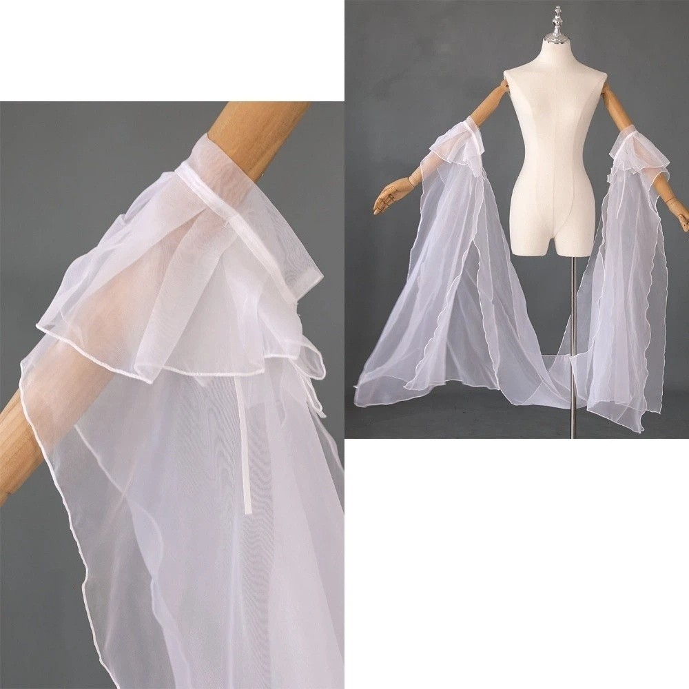 Élégantes manches chinoises Hanfu en organza avec lacets, manches de fée fluides en dentelle, châle pour femme, costume de danse