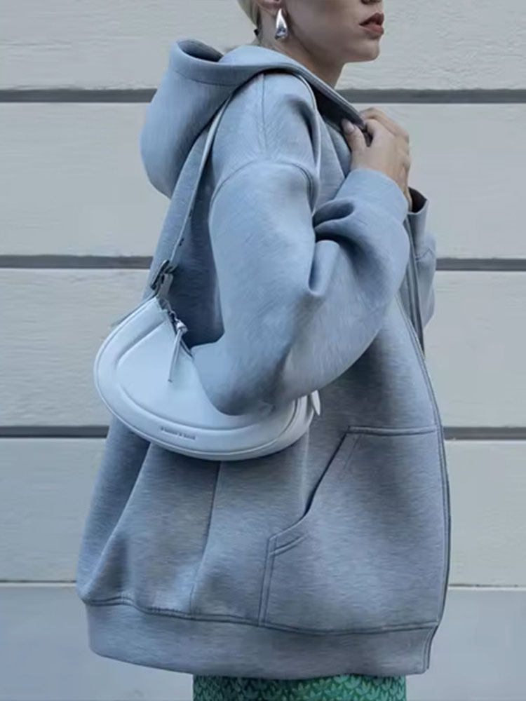 Sweat-shirt à capuche zippé pour femme, coupe ample, manches longues, avec poche, style streetwear, veste d'extérieur
