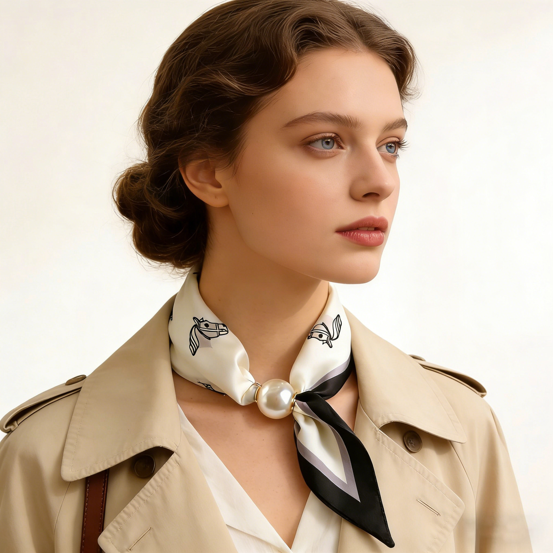 Foulard de mode en soie avec chaîne de cou à boucle, pendentif magnétique fin en perles, foulard de tête, foulards femme de marque