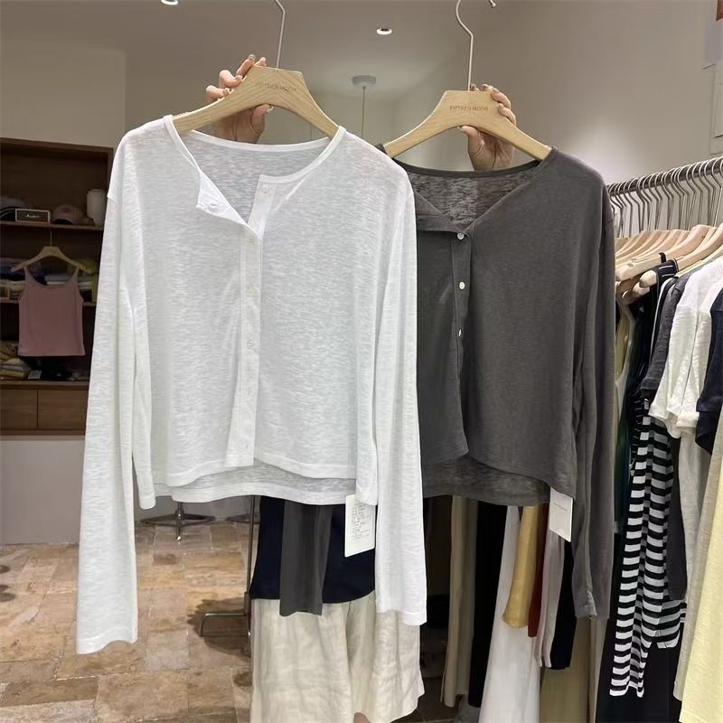 Femmes chemise à manches longues haut chemisier femme ample été Cardigan mince Sexy couleur unie chemise décontractée vêtements d'extérieur