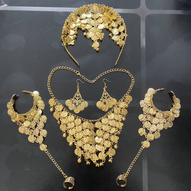Ensemble complet d'accessoires de danse orientale pour femmes, bijoux indiens, collier traditionnel, ornement de cheveux, bandeau, bracelet, boucles d'oreilles, pour filles.