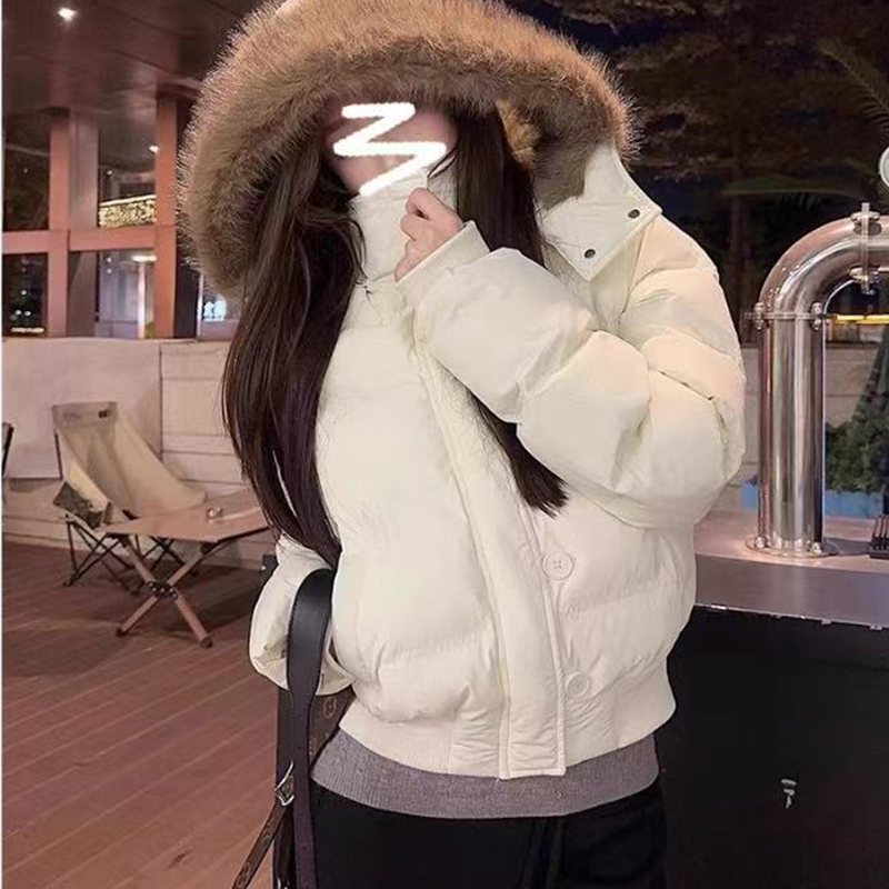 Veste chaude d'hiver pour femmes, coréen, épais, grand col en fourrure, vêtements d'extérieur à capuche, mode décontractée, manteau court détachable rembourré en coton