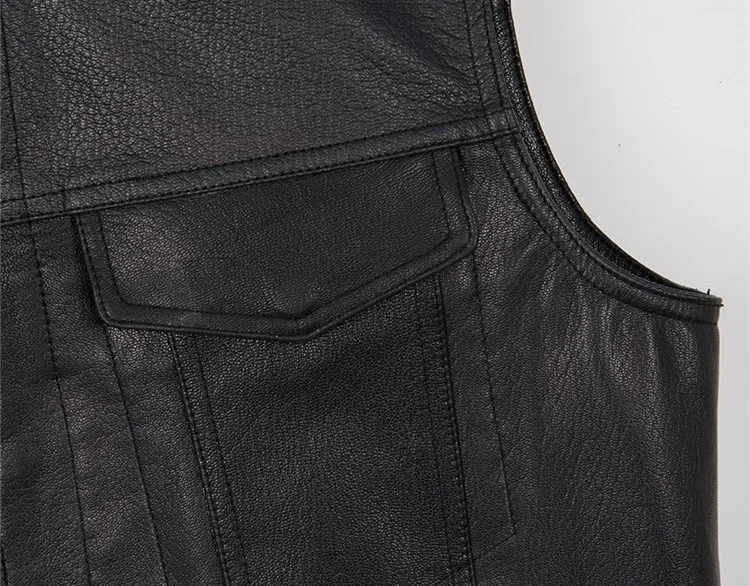 Gilet de mode noir moto Hip Hop gilet mâle Faux cuir Punk solide noir printemps sans manches gilet en cuir
