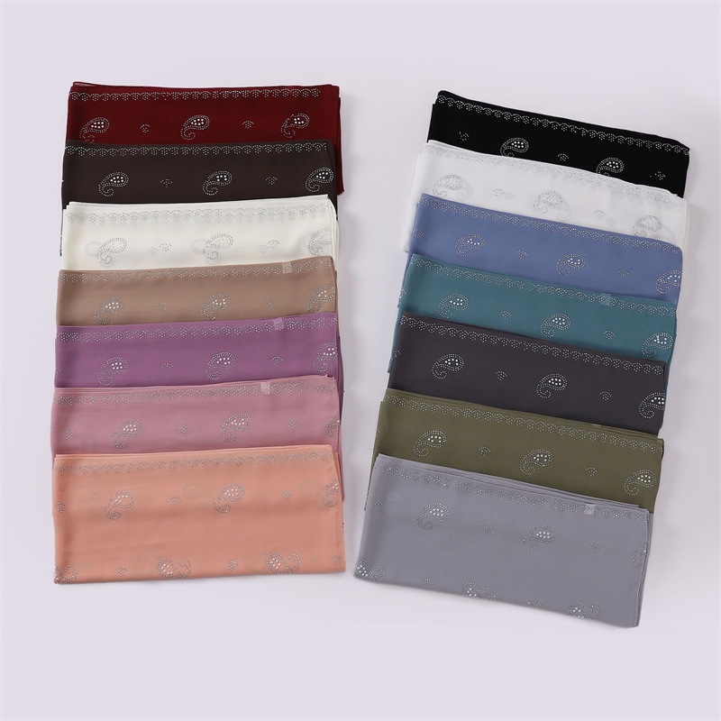 Bandana fleur perle strass mousseline de soie châle écharpe haute qualité miroitant perles bandeau enveloppement Foulard musulman Hijab