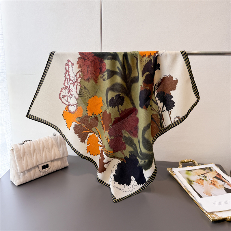 Foulard de tête à imprimé floral de luxe pour femmes, enveloppe en coton, hijab, chaud, printemps, automne, doux, carré, bandana, foulard