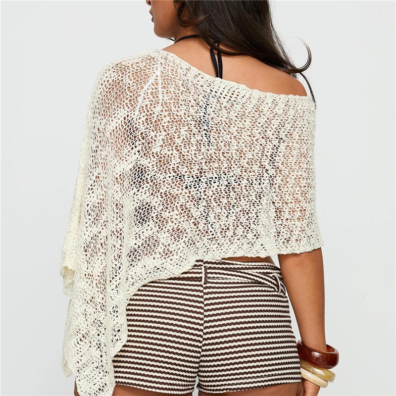 Poncho en tricot transparent pour femmes, haut léger, transparent, boléro asymétrique, couverture en maille, vêtements de plage d'été