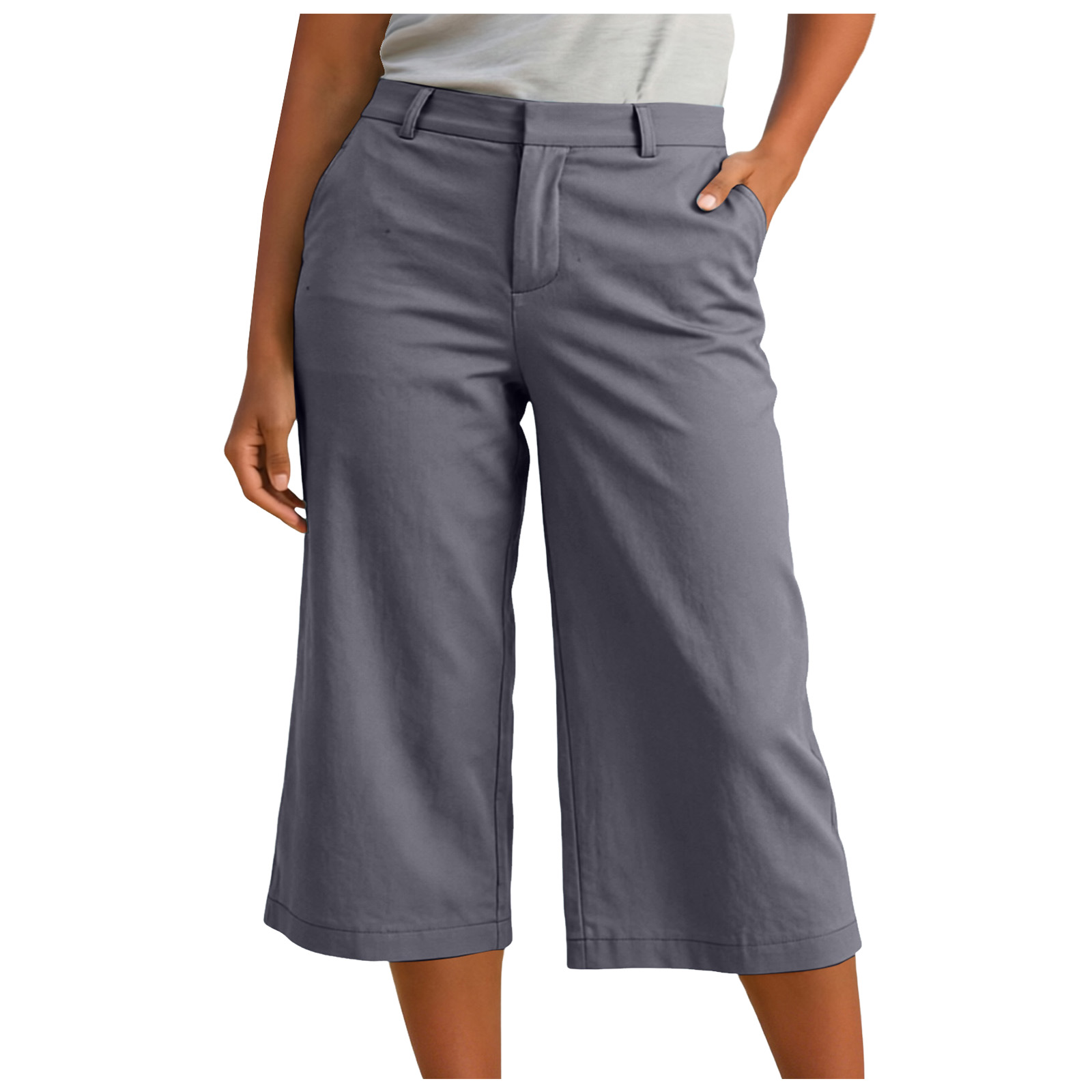 Pantalons décontractés pour femmes, pantalons Capri d'été de couleur unie, pantalons droits à taille haute, pantalons amples de travail avec poches