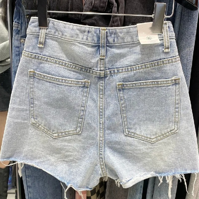 Jean Shorts 2025 nouveaux bas mode Shorts décontracté és femmes taille haute trou ample jambe large Shorts été pantalons Cortos De Mujer