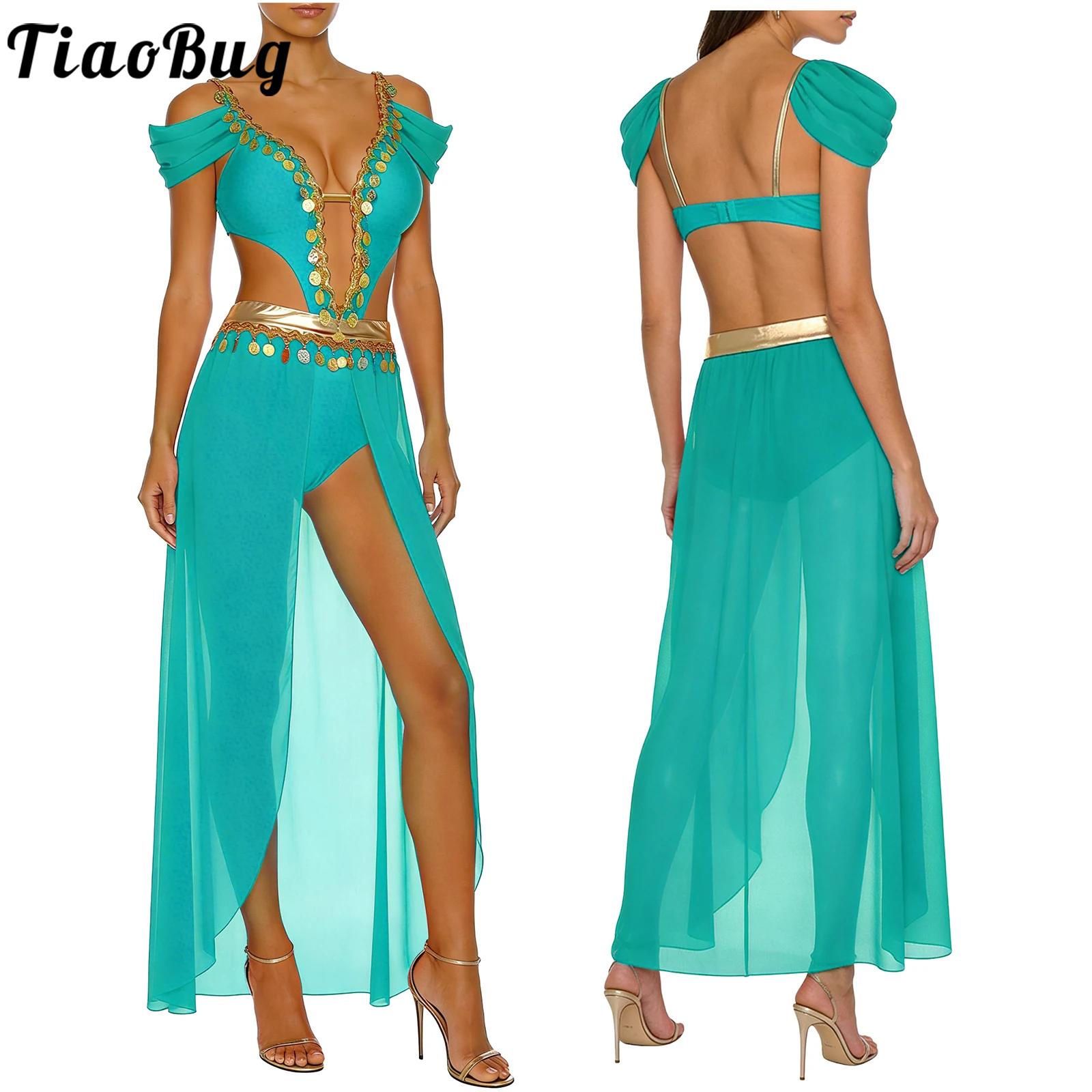 Costume de spectacle de danse du ventre ethnique pour femmes, robe à paillettes, ourlet en mousseline de soie, short intégré, robes d'halloween de danse orientale arabe