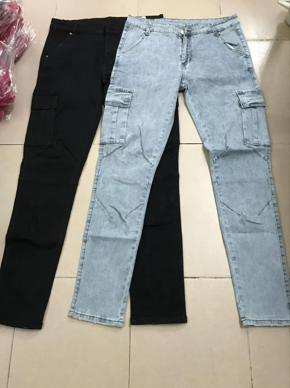 Jeans en denim élastique pour hommes, pantalon cargo multi-poches, coupe slim décontractée, jogging taille moyenne, document monochrome lavé, rue, fjwear, 03/Wear
