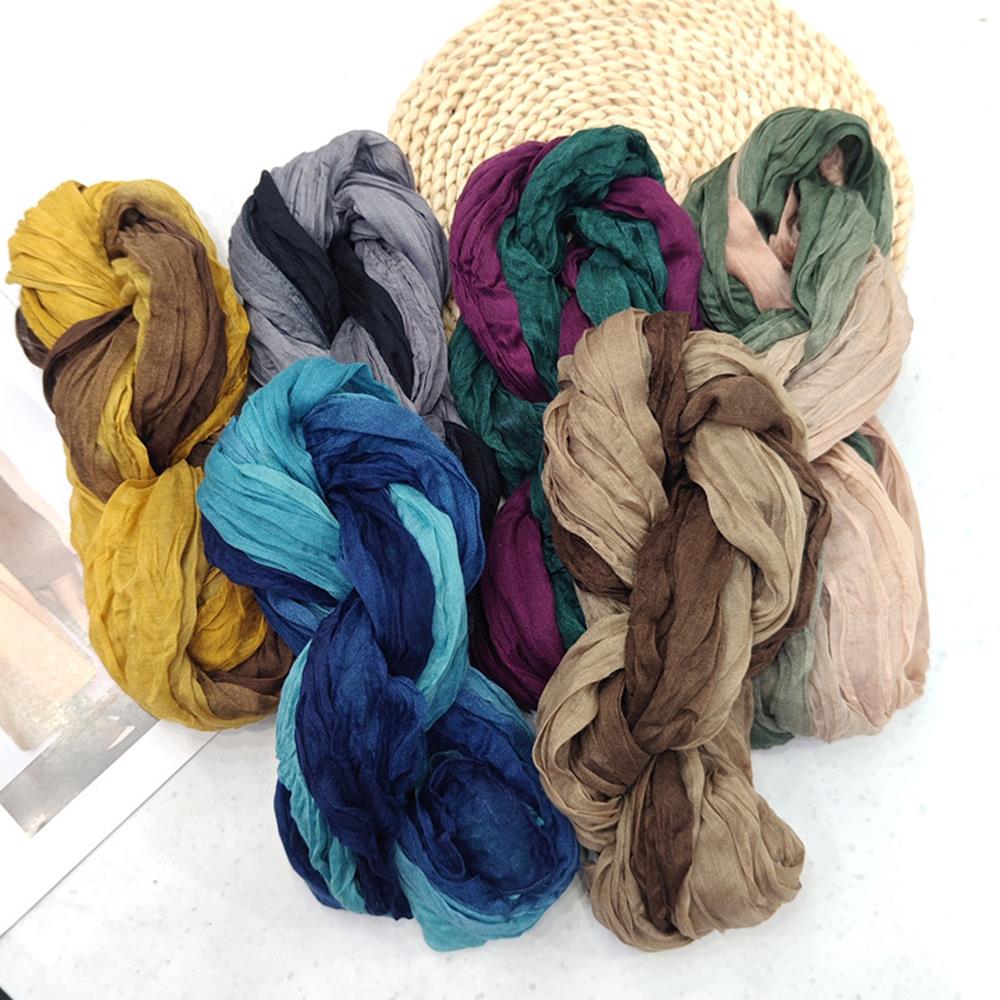 Foulard plissé en coton et chanvre pour femmes, écharpe en lin de couleur dégradée, tendance, châle pliable, coupe-vent, résistant au sable, 2025