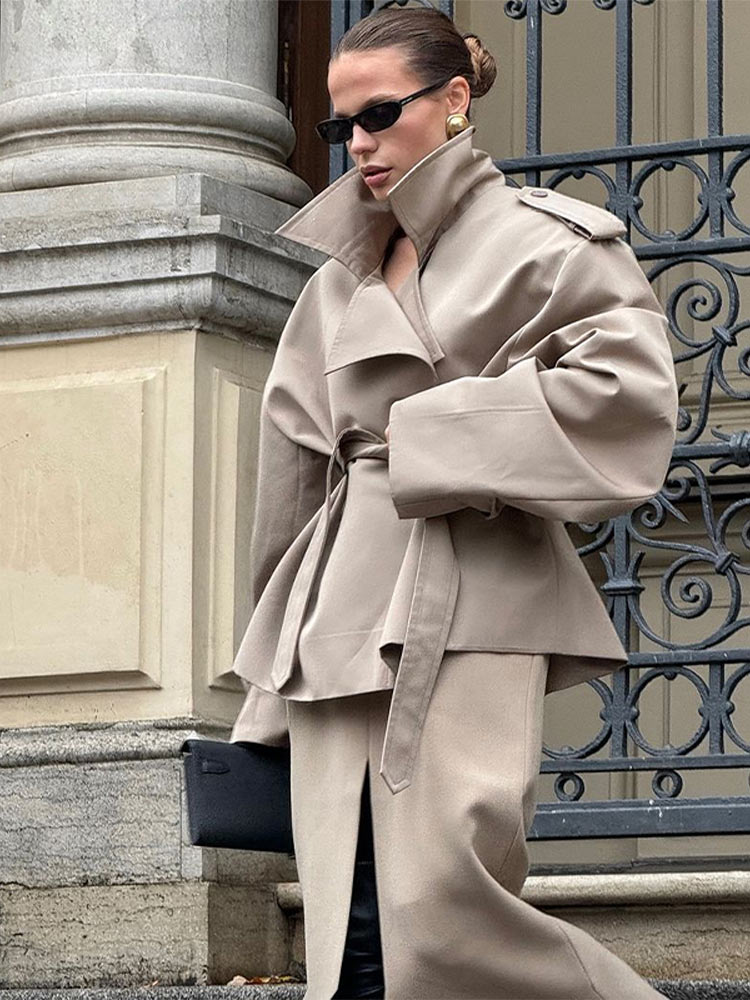 Vestes décontractées pour femmes, col en V, manches longues, épaulettes, Double boutonnage, manteaux avec ceinture, mode Chic, vêtements d'extérieur solides, automne 2025