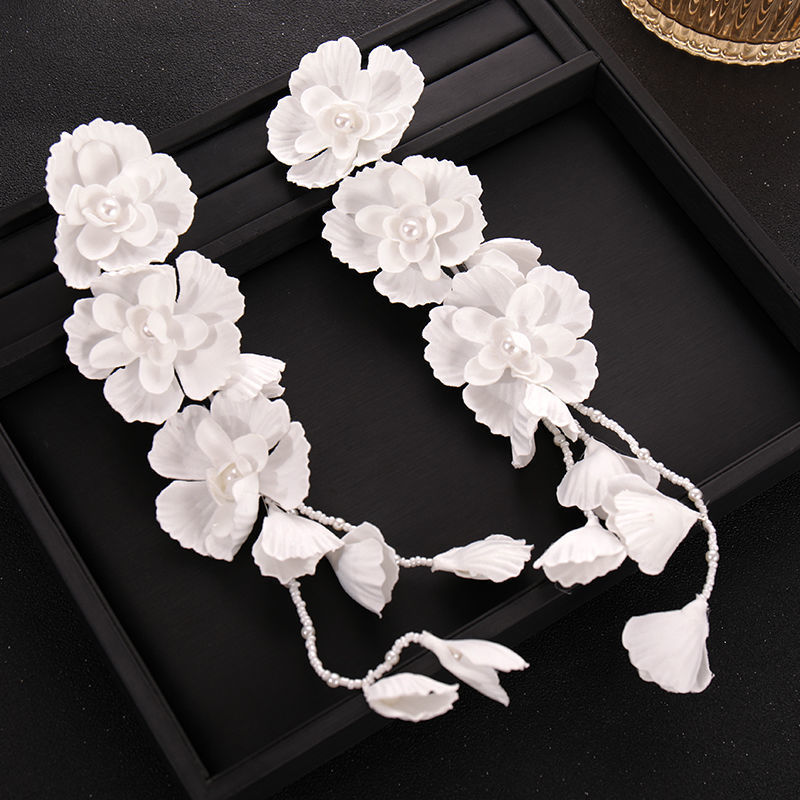 Pince à Cheveux Élégante en Forme de Fleur Blanche pour Femme et Fille, Accessoire Capillaire, Fait à la Main, avec Perles, Exquis