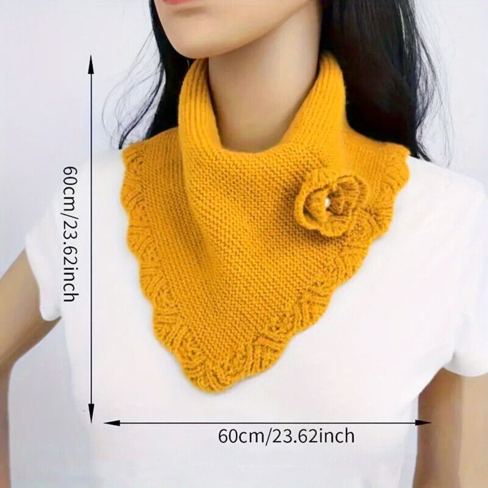 Écharpe Triangle en Tricot à Fleurs pour Femme, Foulard de la raq, Bord Ondulé, Faux Col, Poignées Amovibles, Coupe-Vent, Cache-Cou