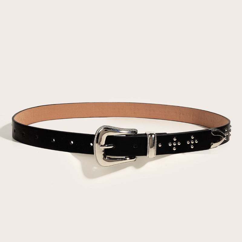 Ceinture de style rétro européen et américain avec boucle en métal embossée, élégante et polyvalente - Ceintures noires pour femmes