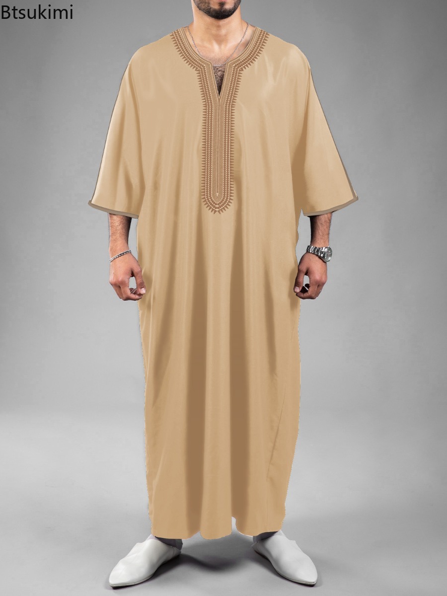 Nouvelle Abaya Musulmane pour Hommes, Robe Islamique, Vêtement du Moyen-Orient, Vêtement Saoudien, Thobe Marocain pour Hommes, Jubba, Robe Kaftan Casual Brodée